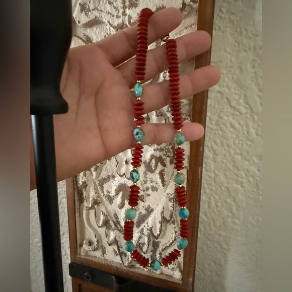 Coral and Kingman Turquoise Beaded Necklace - Picture 8 of 8